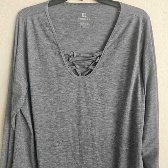 FREE2B Workout vneck grey long sleeve comfy gym shirt - Picture 5 of 6